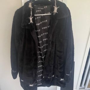 Black Barbed Wire Faux Fur Coat from Current Mood (Dolls Kill) Size M